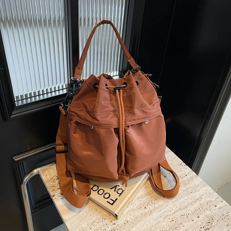 

New Ladies Multi functional Cloth Fabric Tote Bag Fashion Casual Tavel Shoulder Backpack Women Drawstring Design Messenger Bag