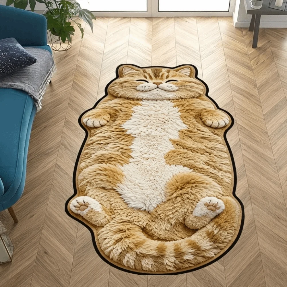Soft 2D Cat-Shaped Area Rug Anti-fouling Non-Slip Home Decor Carpet Easy to Clean Cartoon Carpet Living Rooms
