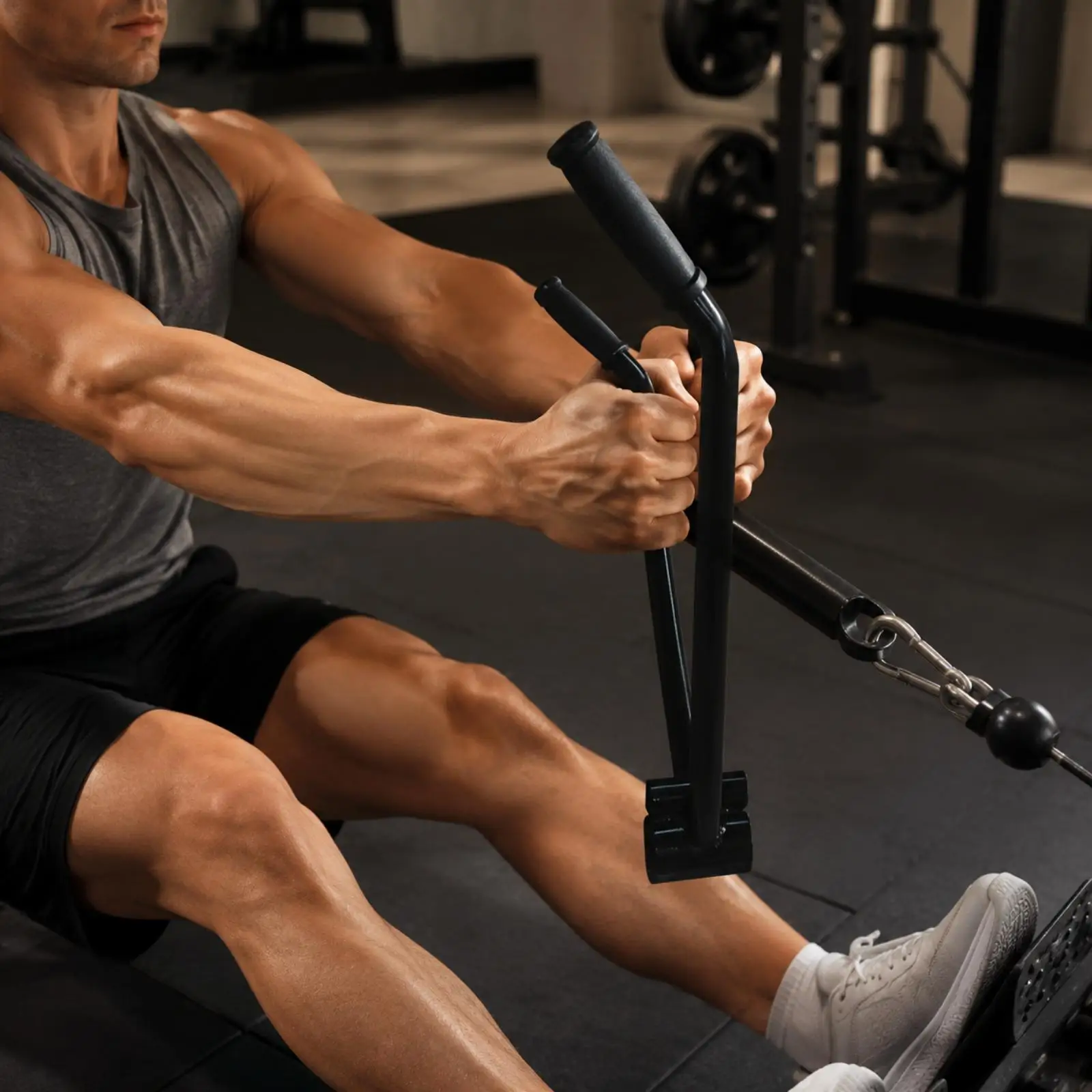 V-Shaped Steel Fitness Handle No Installation Needed Rowing Handle with Padded Grips Heavy Duty Back Strength Exercise Handle