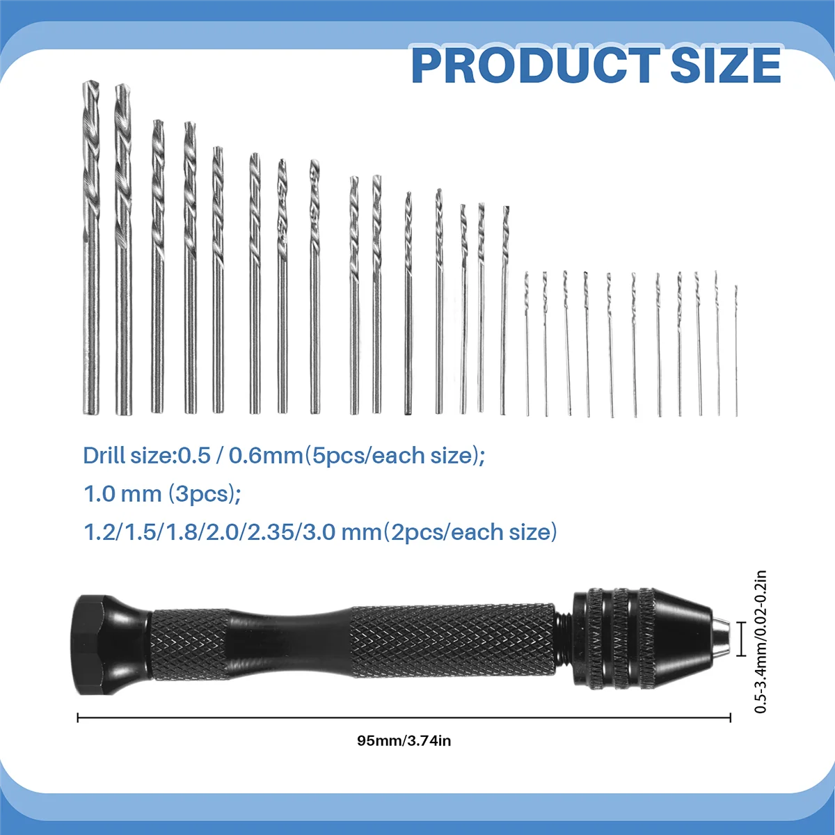 Set di punte a mano morsa di precisione con 25 pezzi Mini punte elicoidali per modello, fai da te, creazione di gioielli, utensile rotante multiuso