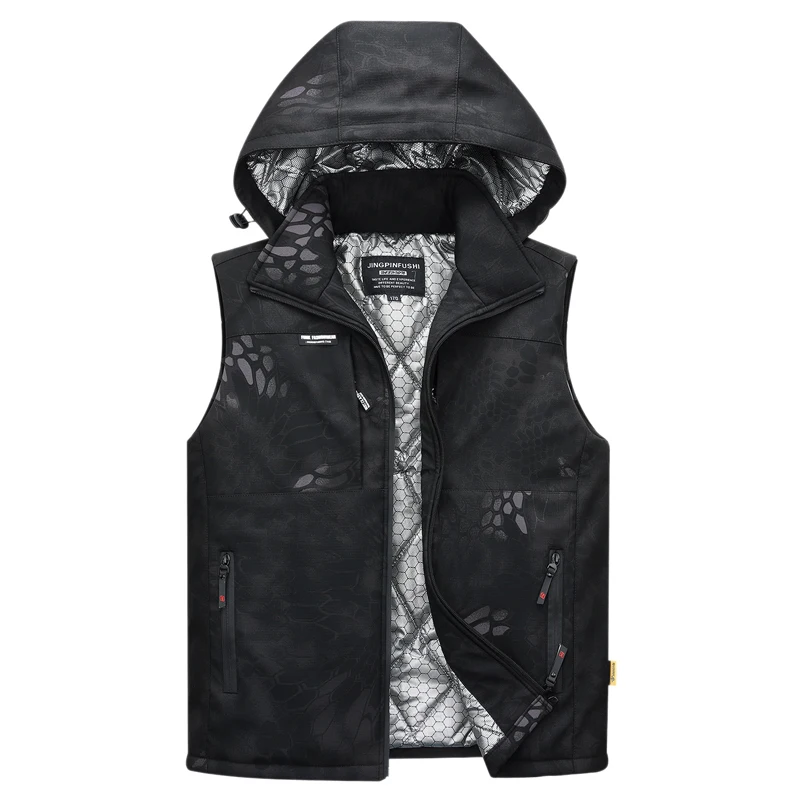 

Зимние мужские теплые пуховые жилеты, мужские толстые камуфляжные ветровки, мягкие жилеты, уличные мужские термостойкие пуховые жилеты с капюшоном, одежда