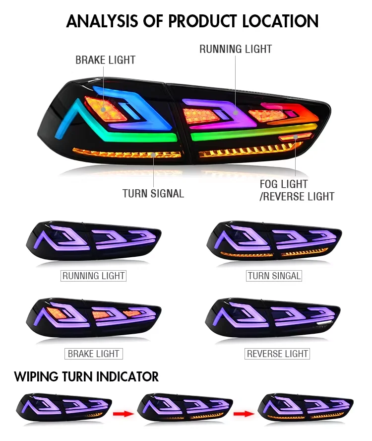 LED RGB Tail Lights for Mitsubishi Lancer & EVO X 2008-2020 with Start Up Animation Dynamic Sequential
