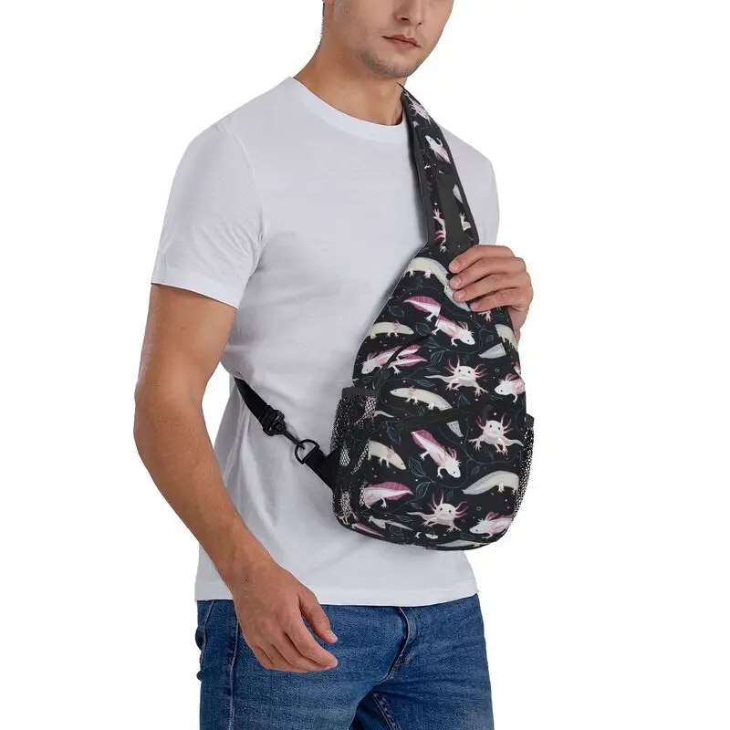 مخصص لطيف Axolotl حبال حقيبة الصدر Crossbody للرجال ، بارد حقيبة الكتف على ظهره للتنزه لمسافات طويلة