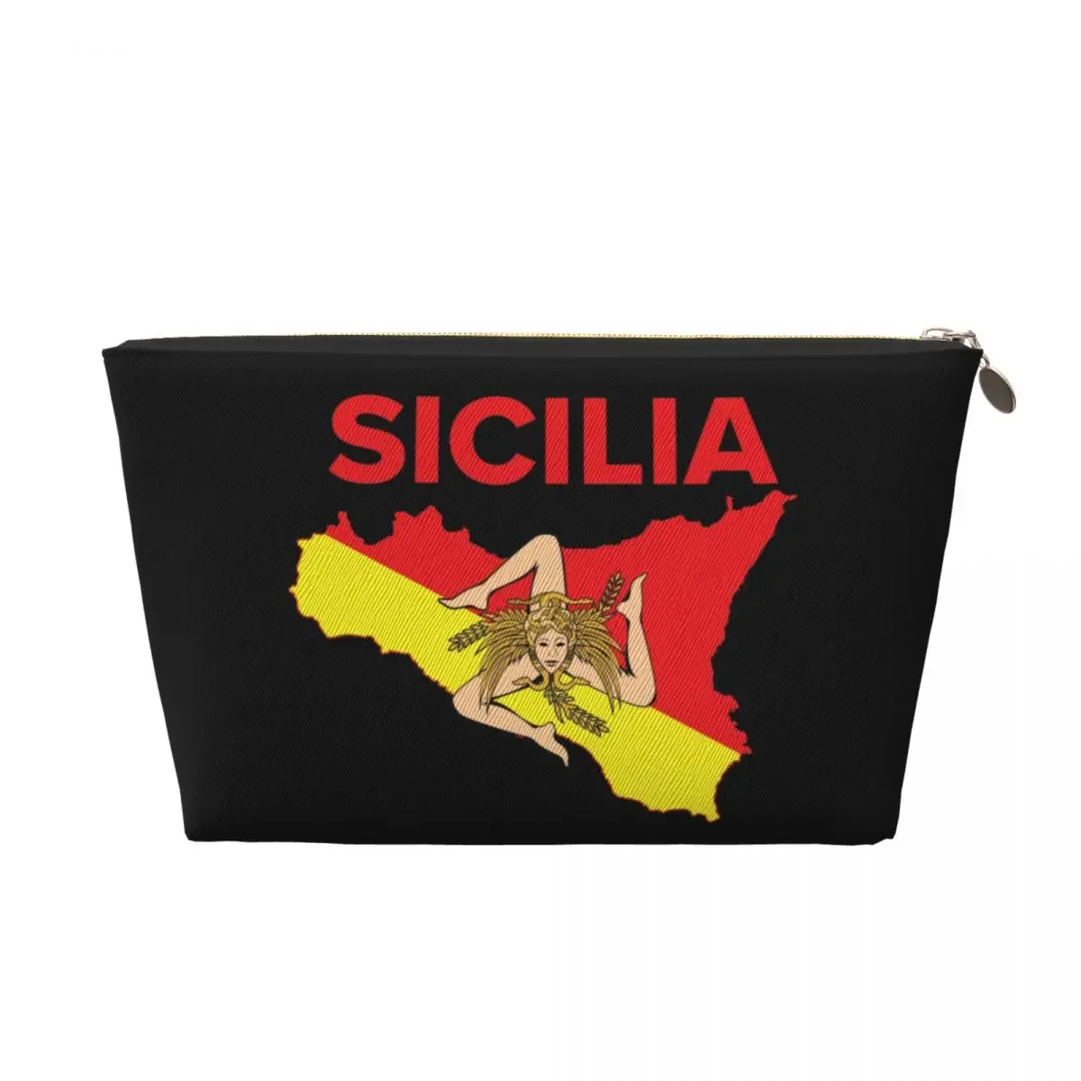 Custom Travel Map Of Sicily Trinacria Toiletry Bag Kawaii Sicilian Pride Makeup Cosmetic Organizer Beauty Storage Dopp Kit Case