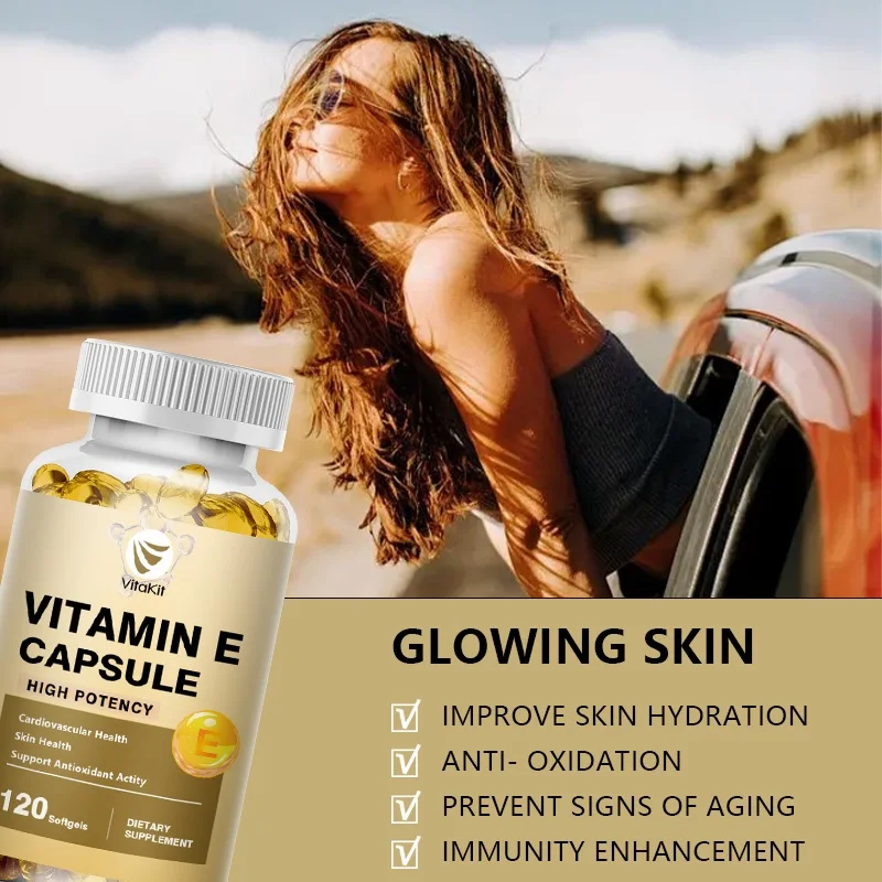 Vitamin E Capsules For Face Skin Hair Boosts Immunity, Anti-Aging, Reduces Wrinkles Non Gmo
