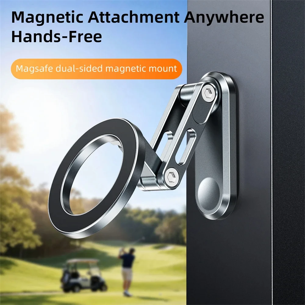 

Dual Sided Magnetic Phone Holder for MagSafe, 360 Rotatable Aluminum Alloy Stand N52 Magnet Foldable for iPhone Samsung