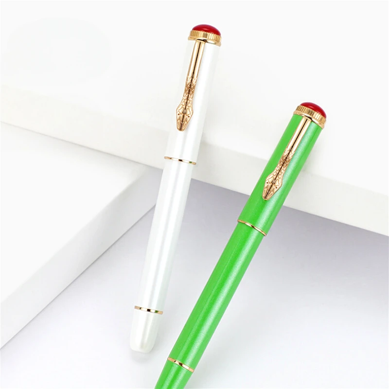 

JINHAO Short Steel Pocket Fountain Pen 025 Green White Colors Snake Metal EF F 0.38MM 0.5MM Practicing Exchangeable Ink Sacs