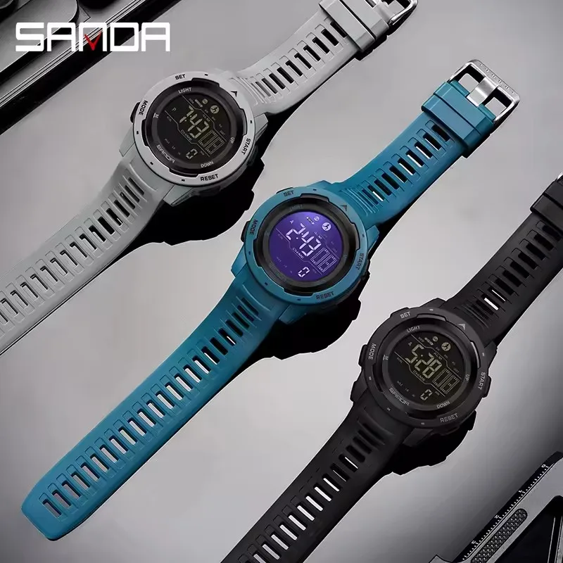 SANDA 2145, брендовые часы для мужчин, спортивные водонепроницаемые светодиодные светящиеся цифровые часы с календарем, военные мужские наручные часы, reloj hombre