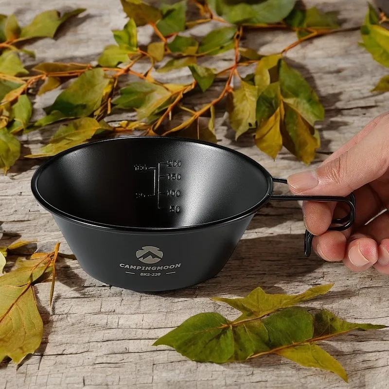 

CAMPINGMOON BKS220 Titanium Coated Stainless Steel Bowl with Handle Portable Multi-purpose Outdoor Picnic Bowl forCamping Hiking