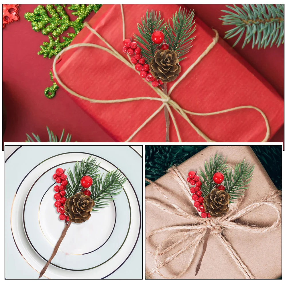 12 Stück künstliche Tannenzapfen Weihnachtsbaum rote Beeren Picks Kegel Blumen zum Basteln Schaum grüne Nadeln Blumendekor Zubehör