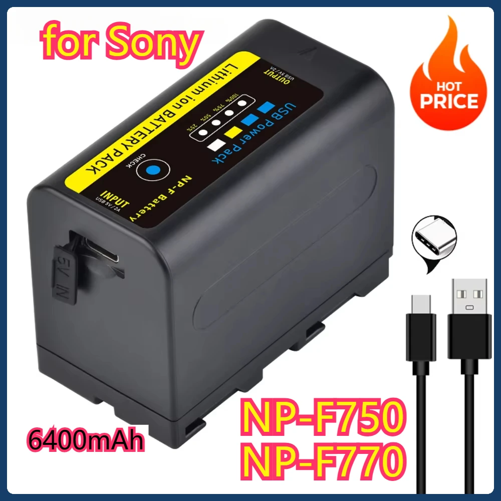 NP-F750/F770 Batteries Come with USB-C Charging Port, Suitable for Sony NP-F770 CCD-TRP58 V1J Z 6400mAh Digital Batteries