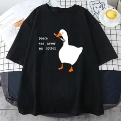 Peace Was Never An Option Prints Men T-Shirt Funny Ducks Short Sleeve Cotton Tee Casual Loose Tops Man T-Shirts Street Clothing