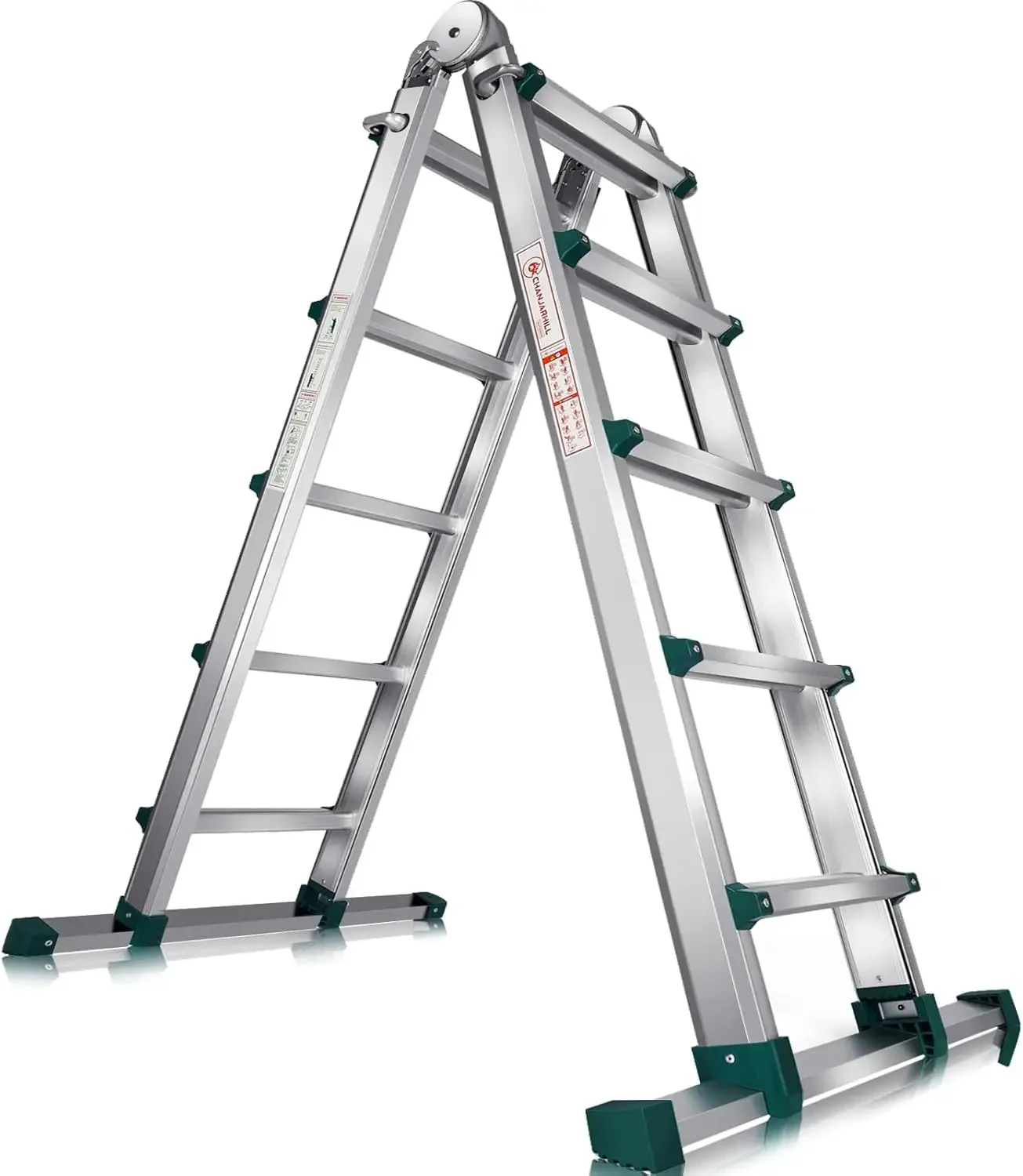 FT, A Frame 5 Step Extension Ladder, Multi Position Ladder and Stabilizer Bar, Storage Folding Ladder, 330 lbs Security Load Tel