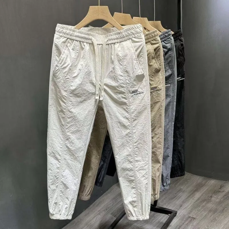 

Спортивные брюки свободного кроя из ледяного шелка, тонкие дышащие длинные брюки для лета, повседневная одежда, молодежные активные свободные брюки с манжетами