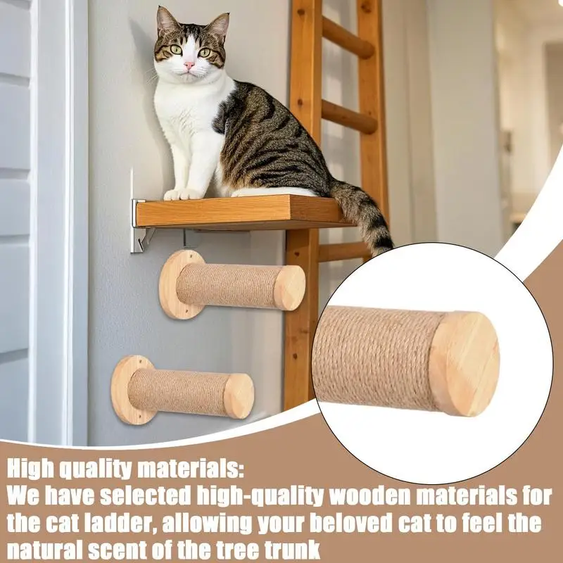 

Cat Wall Tree Wooden Scratching Post Stable And Safe Ladder 2X Indoor Kitten Wall Shelf Wall-Mounted Pet Supplies Furniture For