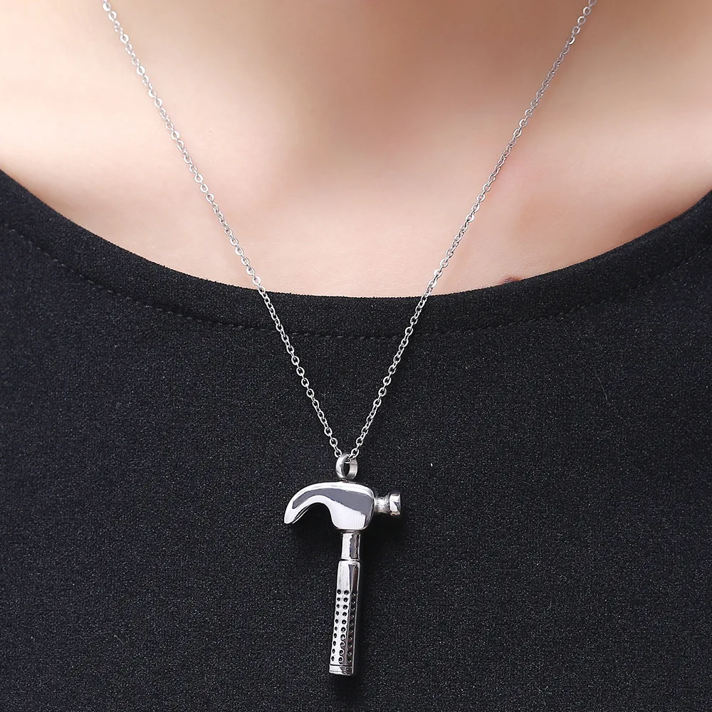 

Hammer Shape Necklace Creative Pet Urn Perfume Bottle Necklace Cremation Jewelry For Memory Hair Collection Necklace