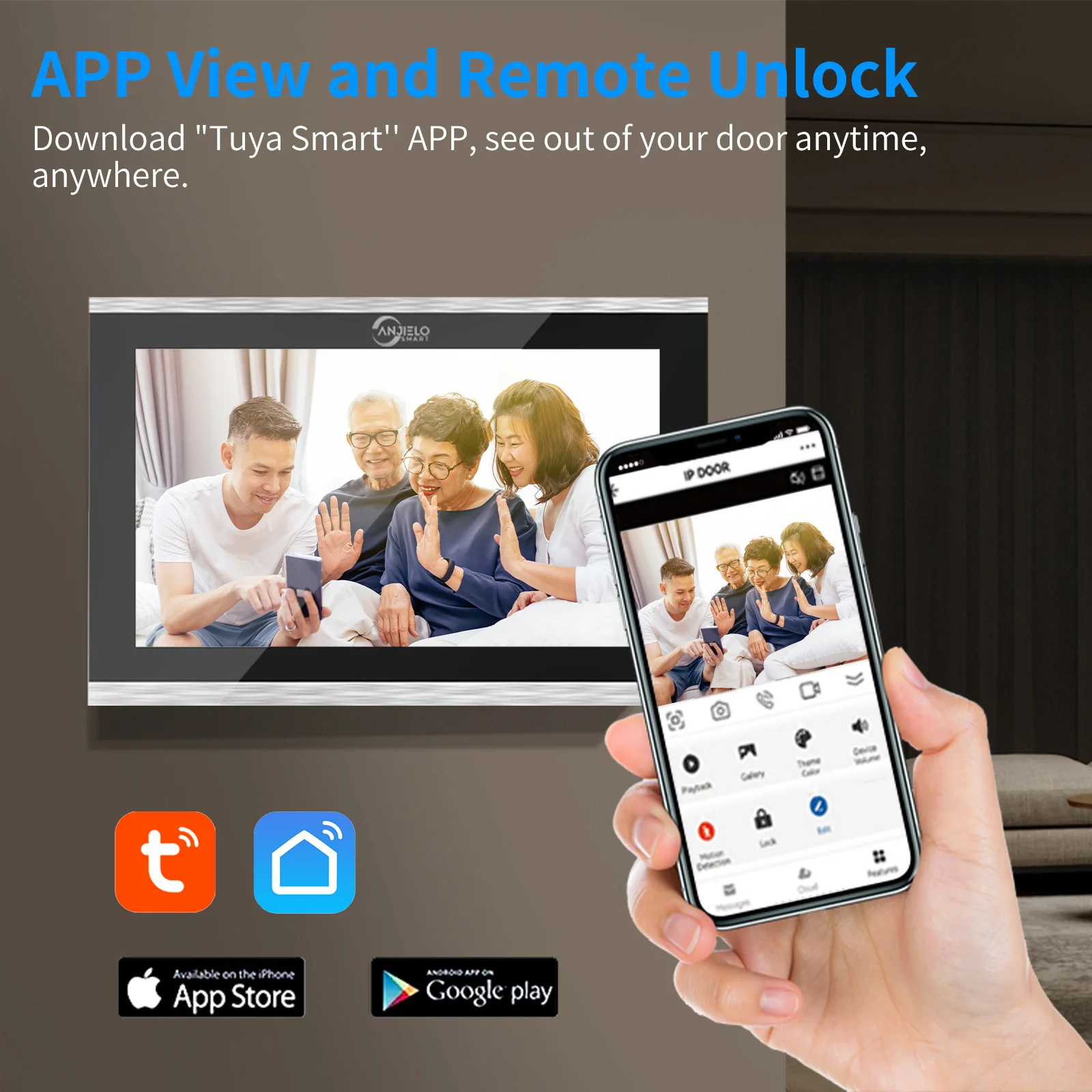 Tuya-有線テレビ電話,ドアベル,アプリパスワード,指紋カード,スワイプ,3モニター,1080p,7インチ,10インチ