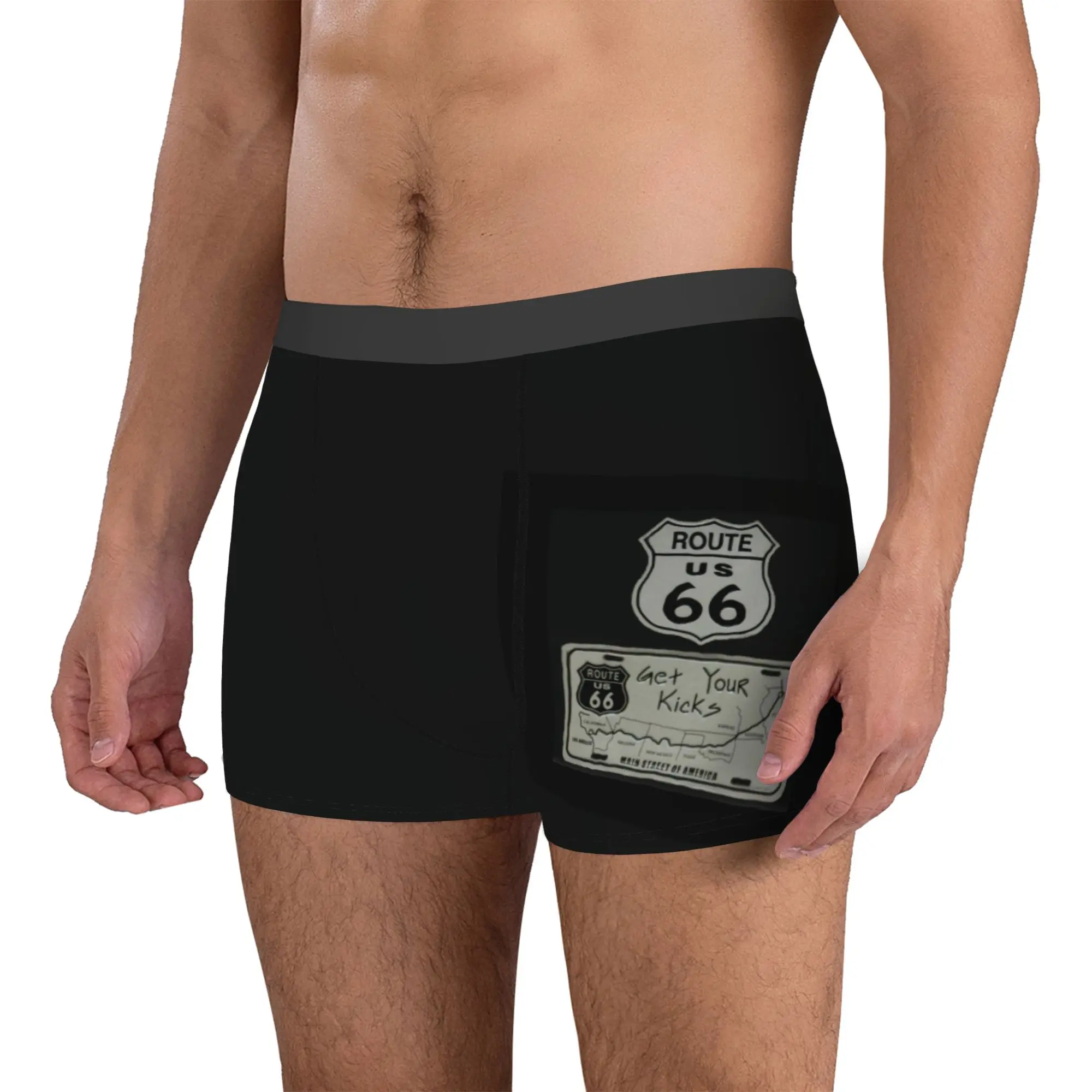 Customized Cool Route 66 Sign Boxers Shorts Panties Men's Underpants Breathable America Highway Briefs Underwear