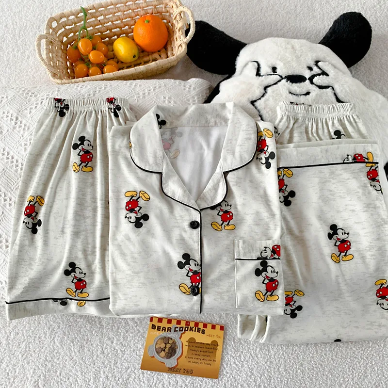 3 Stuks Mickey Mouse Pyjama Set Vrouwen Zomer Korte Mouwen Leuke Nachtkleding Herfst Student Thuis Kleding Driedelige set Nachtjapon