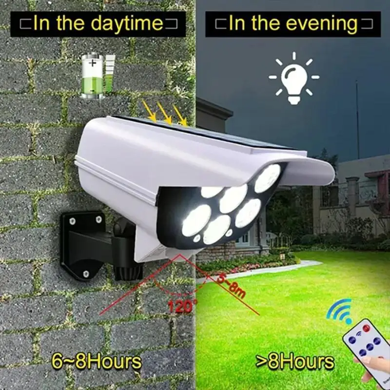 E2 1-2PCS 77LED Solar Light Simulation Security Dummy Camera Motion Sensor Outdoor Solar Night Light Lamp 3 Mode For Home Garden