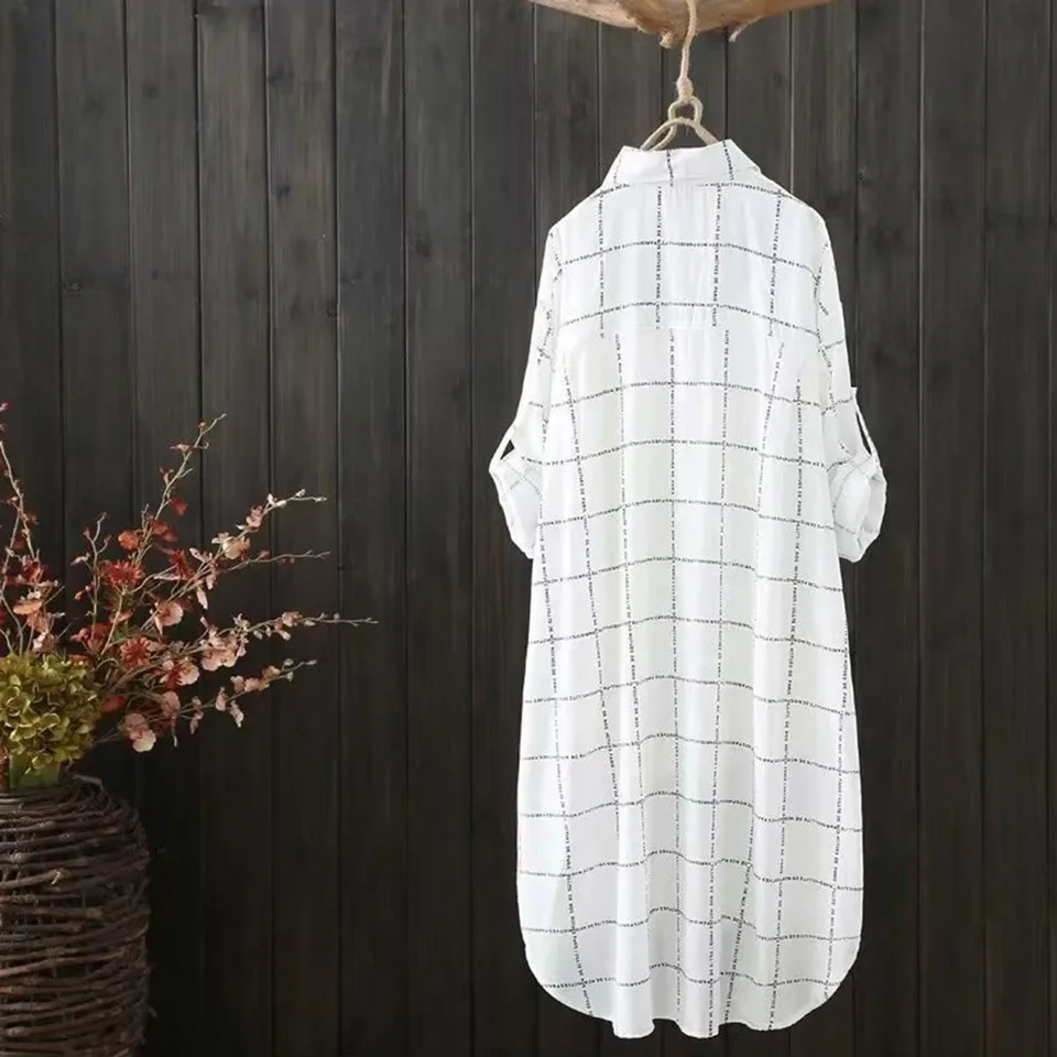 Kemeja Wanita Tipis Bernapas Cardigan Prancis Chic Panjang Sedang Musim Semi 2024 Motif Kotak-kotak Longgar Gaya Korea Ropa Mujer
