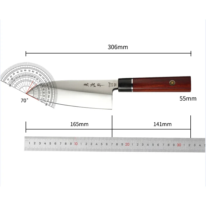 6.5 Inch Deba Knife Single-edged 14C28N Steel Blade Rosewood & Ebony Handle Sharp Slicing Sushi Cleaver Sashimi Kitchen Knives