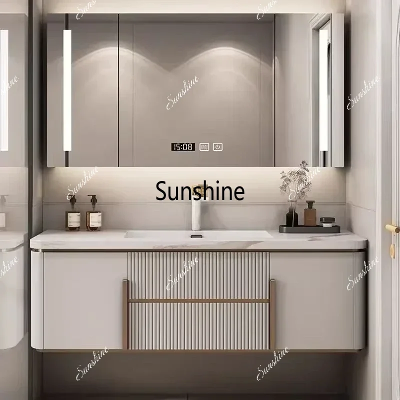 Modern Bathroom Cabinets with Seamless Ceramic Integrated Washbasin Minimalist Sink Cabinet Vanity Furniture for Bathroom