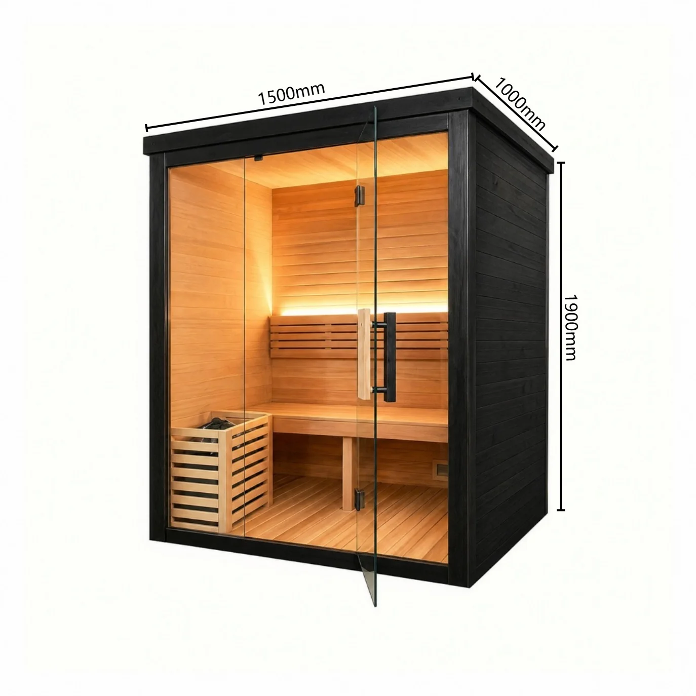 Modern Design Indoor Sauna Room For Home And Villa With Solid Wood Construction Glass Door And Built In LED Lighting