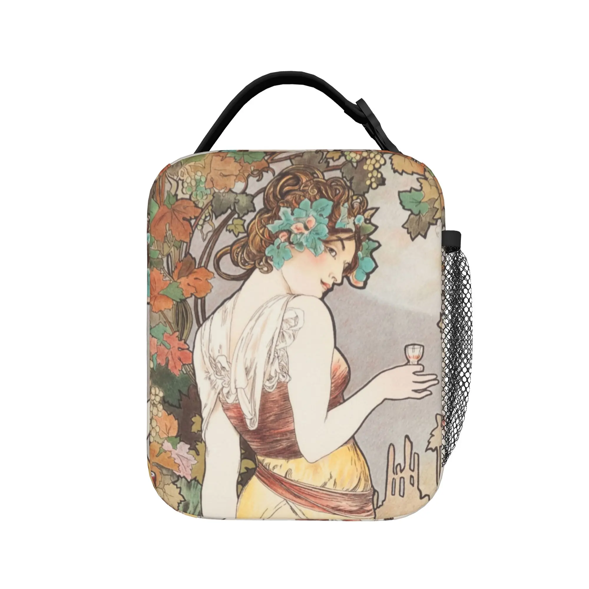 Alphonse Mucha 1899 Art Insulated Lunch Bag Cooler Bag Reusable,Meal Container Retro Portable Lunch Box Tote Food Bag Work