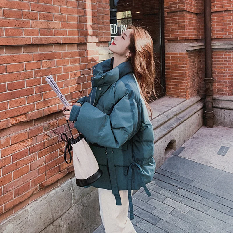 Women Off White Down Jacket Coat Fashion Stand Solid Streetwear Jacket Fall Winter Female Y2K Korean Puffer Short Outwear