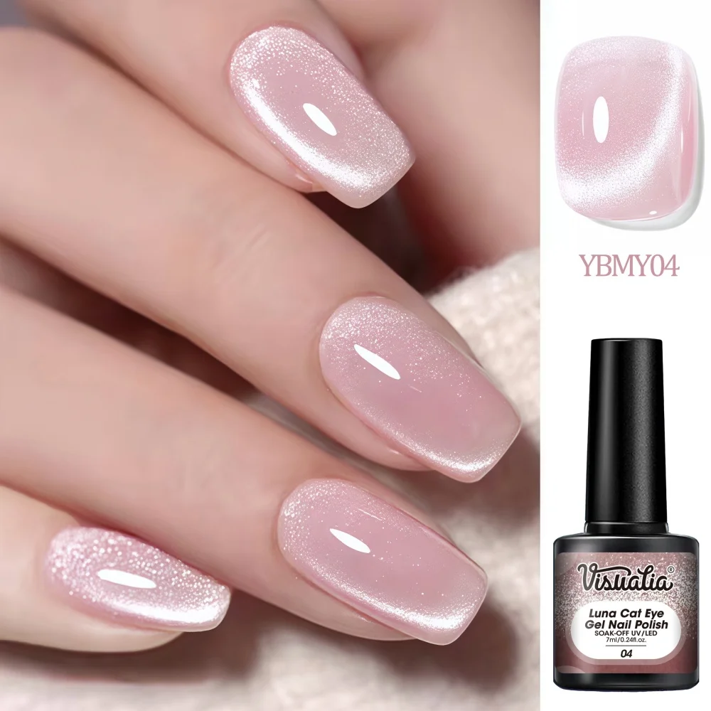 Visuatia Nude Magnetic Powder Cat Eye Nail Polish Gel Moonlight Texture with Fine Magnetic Powder Forms a Warm Light Arc, Provides Even and Translucent Color, and the Finish Is Bright and Long-Lasting after Curing. Ver