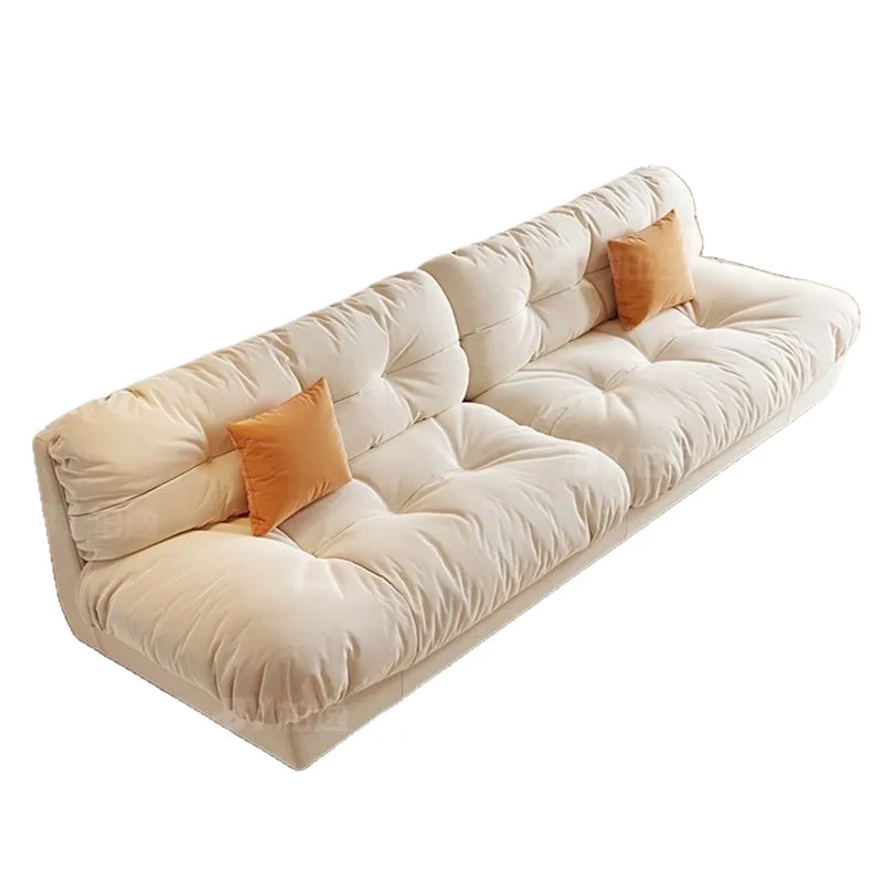 Cloud sand modern simple living room small apartment straight row fabric sofa cream wind