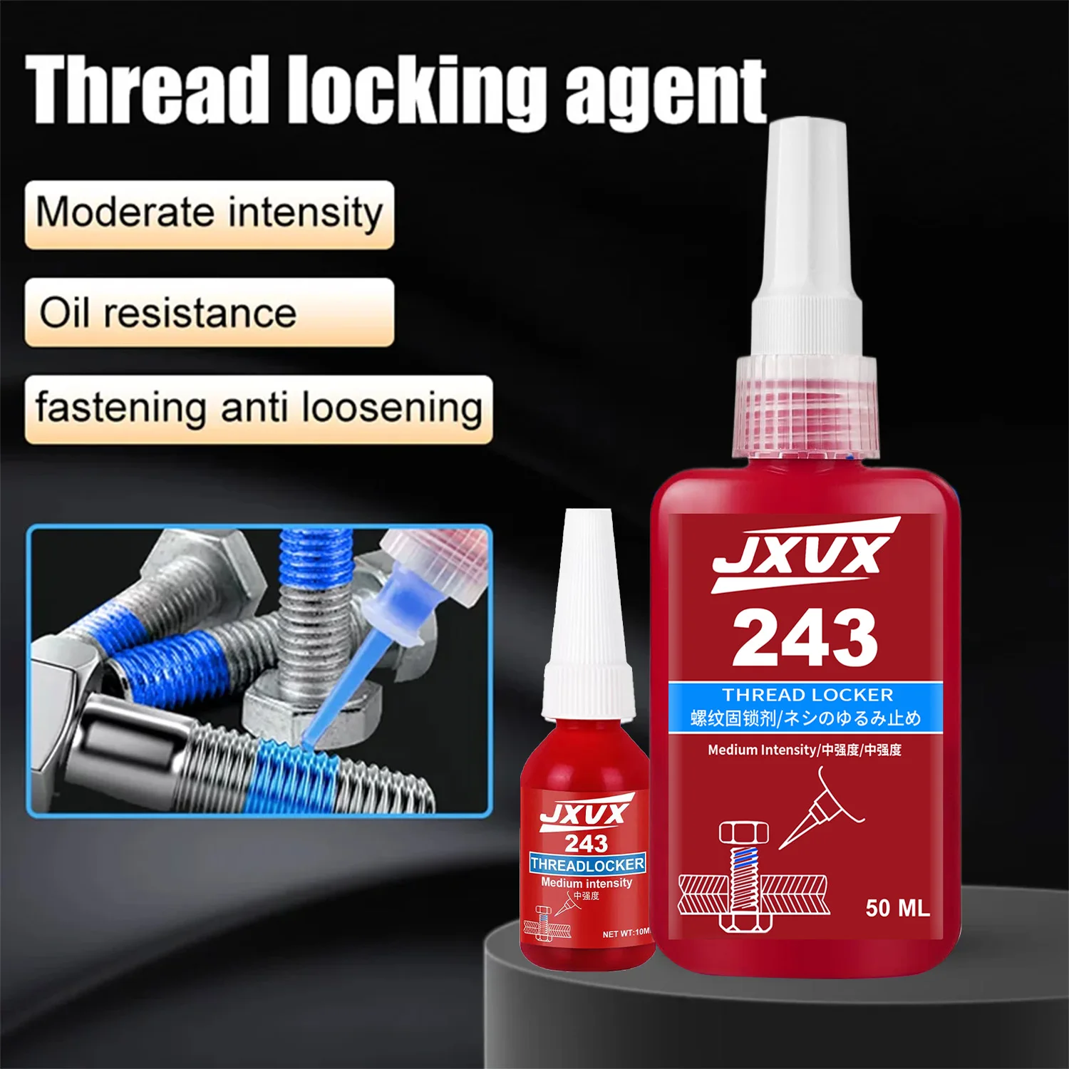 243 Threadlocker｜Screw Lock Glue+Anaerobic Adhesive｜Oil Proof & Removable｜Medium Strength｜10ml/50ml