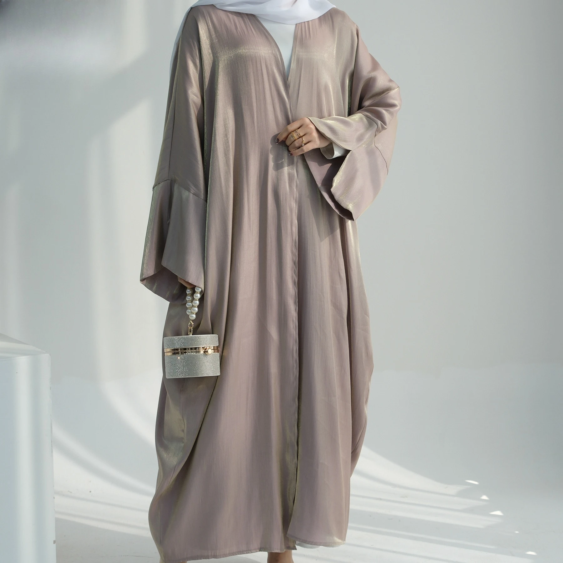 

Elegant Muslim Ladies Abaya Jacket Turkish Embroidery Wave Trim Open Front Long Cardigan Islamic Clothing