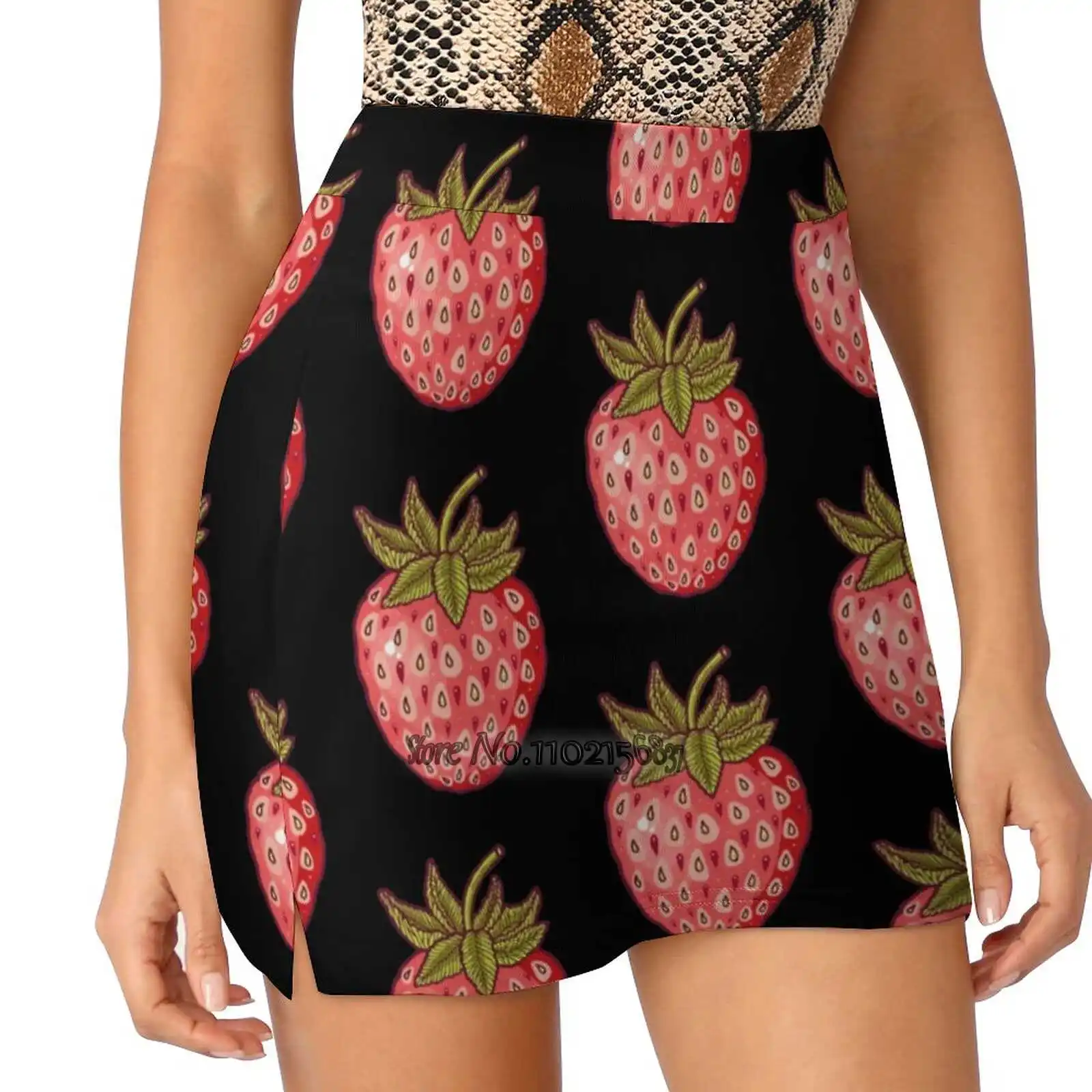 

Strawberry Fields S-4Xl Tennis Skirts Golf Fitness Athletic Shorts Skirt With Phone Pocket Strawberries Berries Fruits Garden