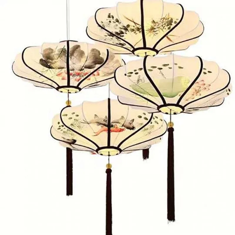 Hand Painting Chinese Style Penand Lights Flower Room Light Pendant Kitchen Fixtures Home Deco Bedroom Suspension Retro Lighting