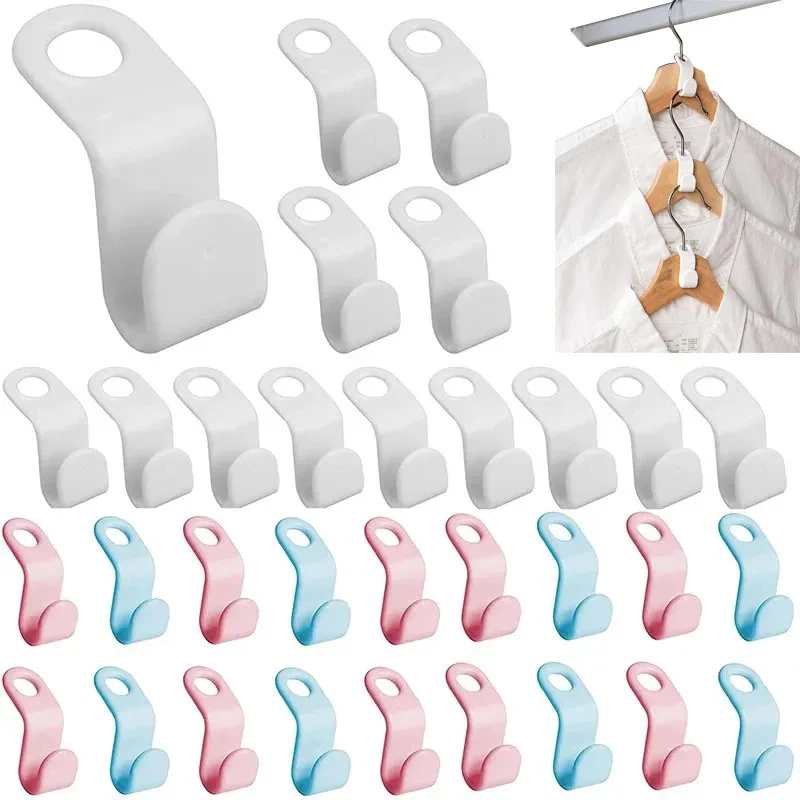 10Pcs Clothes Hanger Hooks Space Saving Closet Connector Hook Cascading Hanger Plastic Extender Clips Wardrobe Coat Organizer