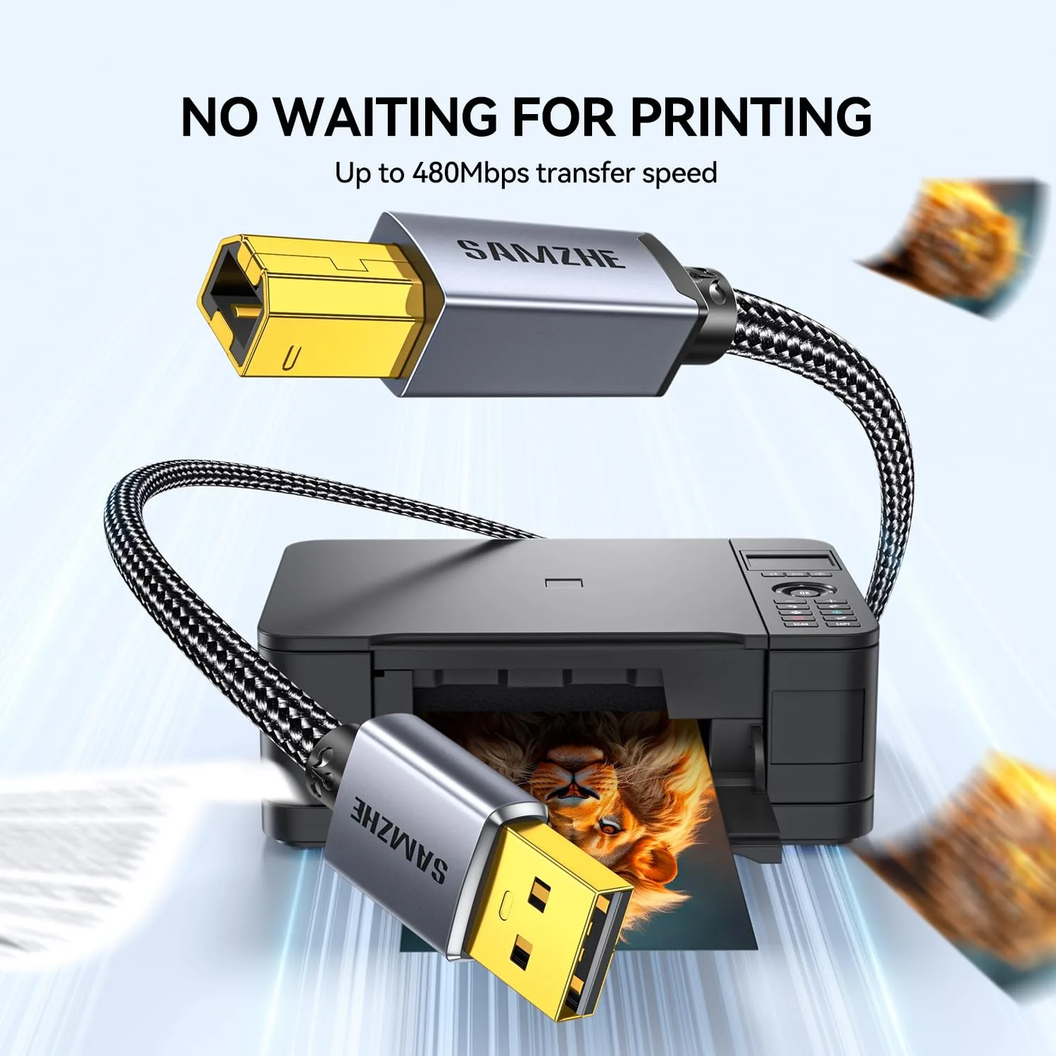 SAMZHE USB Printer Cable USB Type B Male to A Male USB 3.0 2.0 Cable for Canon Epson HP Printer DAC USB Printer