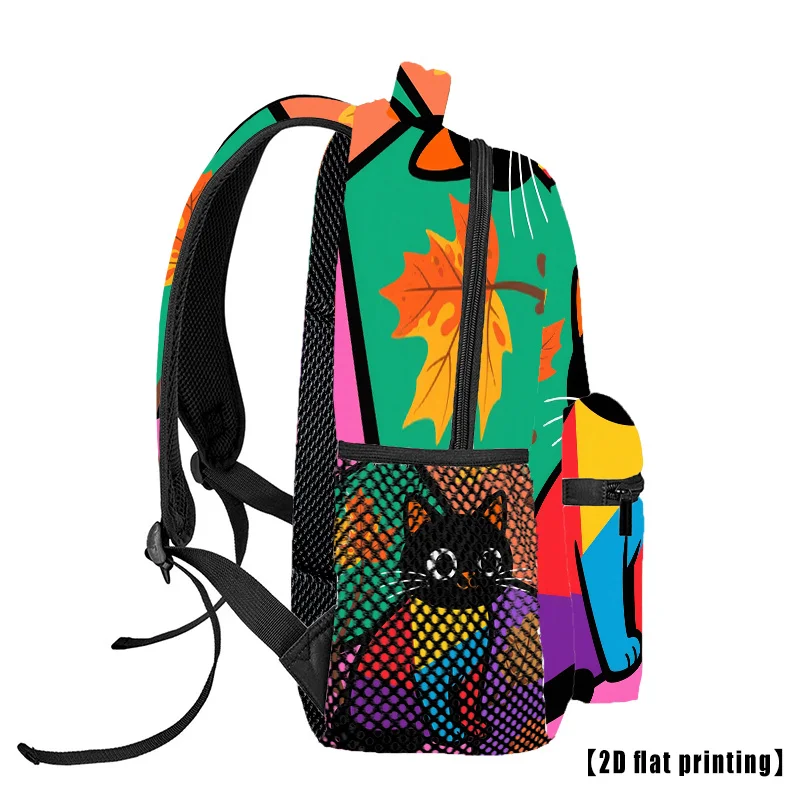 Colorful Black Cat Autumn Backpack Maple Leaf Print Casual Lightweight Daypack for School Cat Lovers