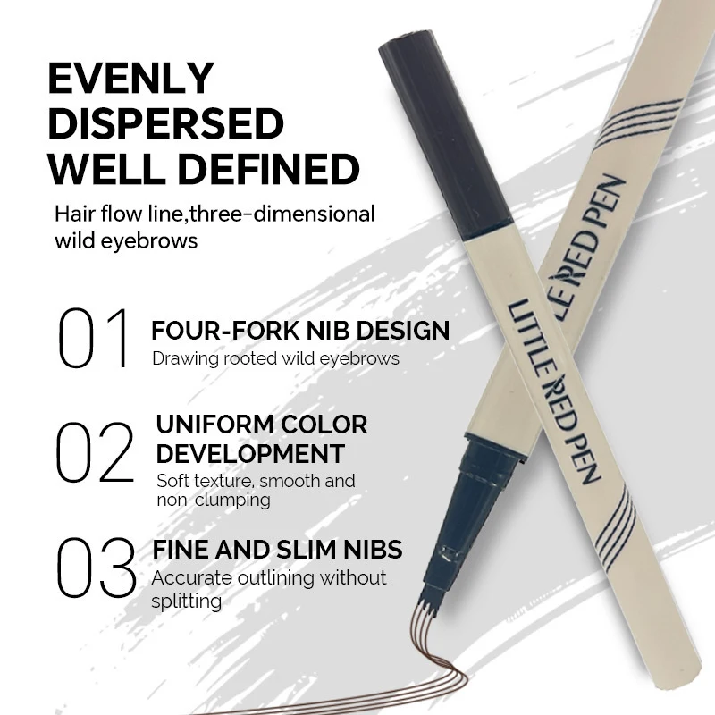 4 Prong Micro Eyebrow Pen Waterproof Smudge-proof Long Stay 4 Split Tip Eyebrow Eyeliner Dual Use Wild Brow Makeup for Women