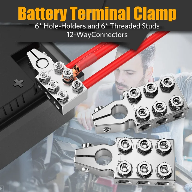 Exquisite Battery Terminal Connectors 12-Way Battery Terminal Clamps, Battery Terminals Top Post 8AWG Up To 4/0(XL) AWG Gauge