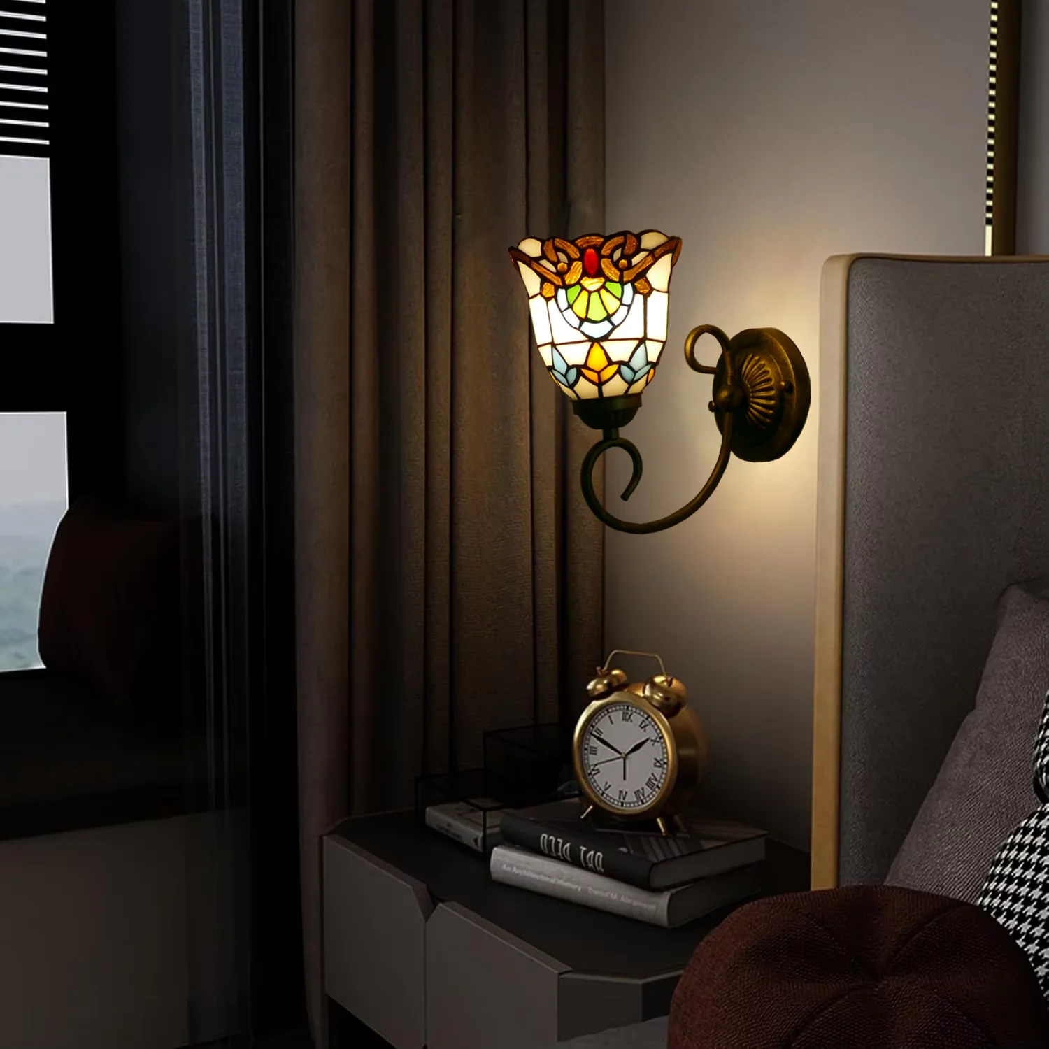 Luminária de Parede Artesanal de 8 Polegadas com Cúpula de Vidro Colorido e Fonte de Alimentação AC para Decoração Residencial