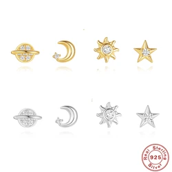 AIDE 4PCS Set 925 Sterling Silver Earring Set Star Moon Zircon Earrings For Women Piercing Ear Bone Studs Boday Jewelry Set