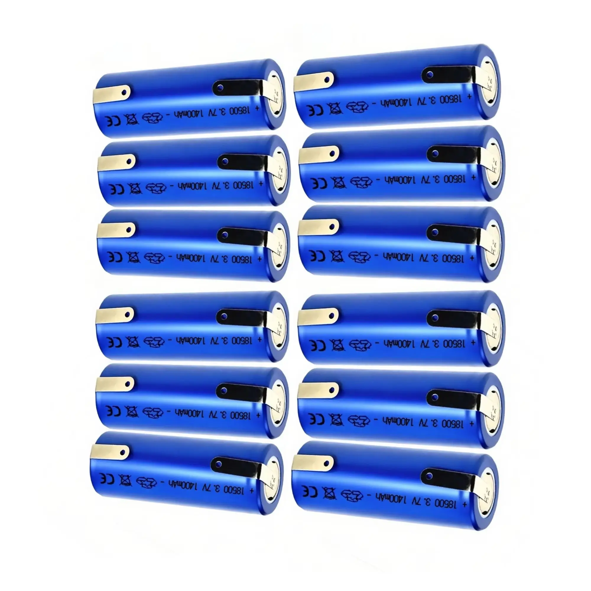 

12PCS 18500 Rechargeable Lithium Battery 3.7V 1400mAh with solder tabs for Flashlight Security equipmen Car electronics Speaker