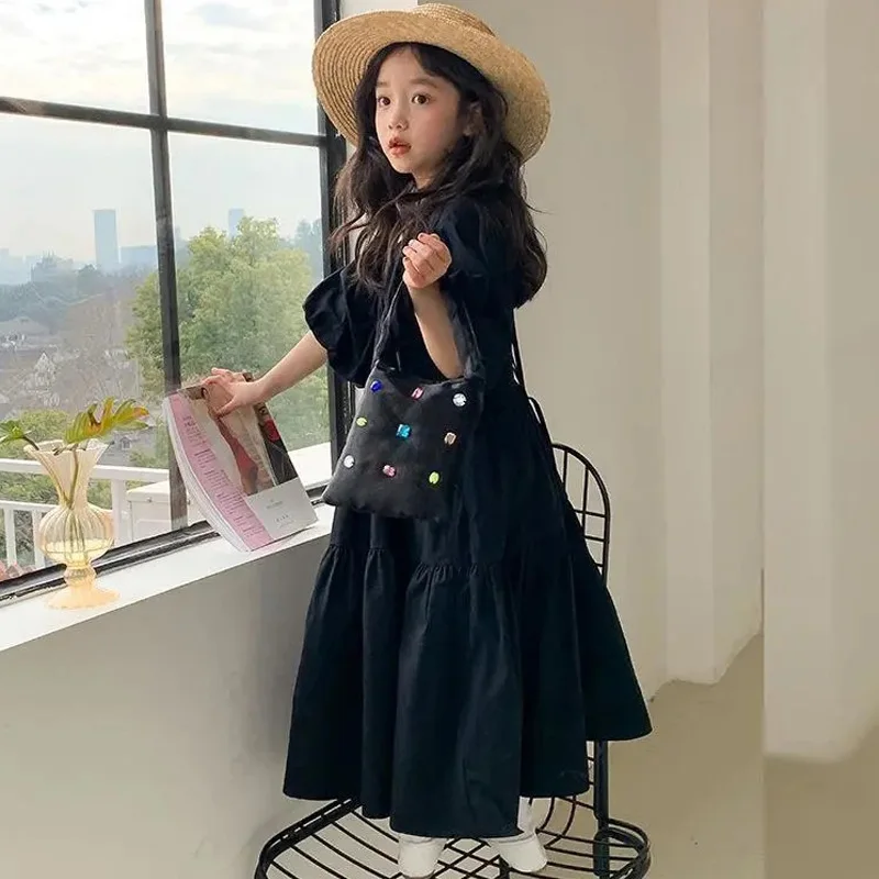 Girl Summer Puffy Dresses Kids Princess Puff Sleeve Ball Gown Children Birthday Cute Clothes Teenager Casual Fashion Vestidos