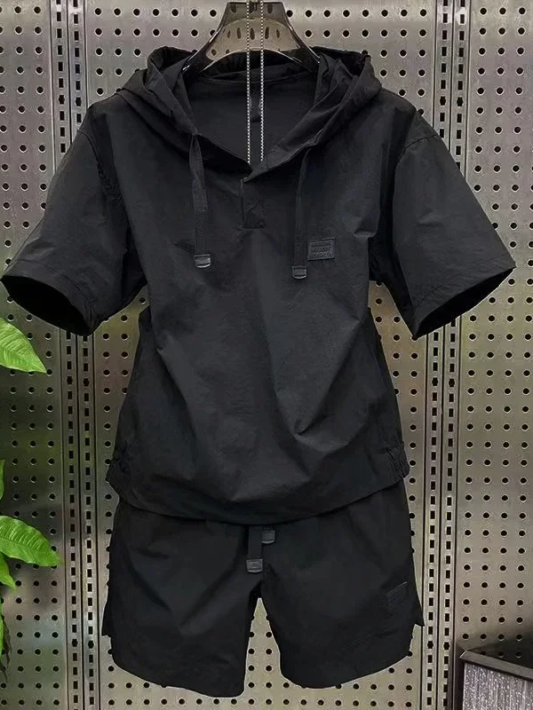 

Легкий дышащий мужской летний повседневный комплект с кепкой, защитой от солнца и шортами, двухсоставный костюм