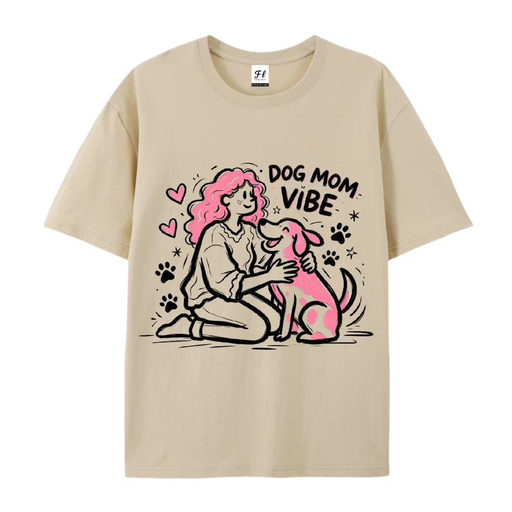 Cute Dog Mom Vibe T Shirt Funny Doodle Graphic Tees Vintage Loose Fit Cotton Short Sleeve Summer Tops Gift for Pet Lovers