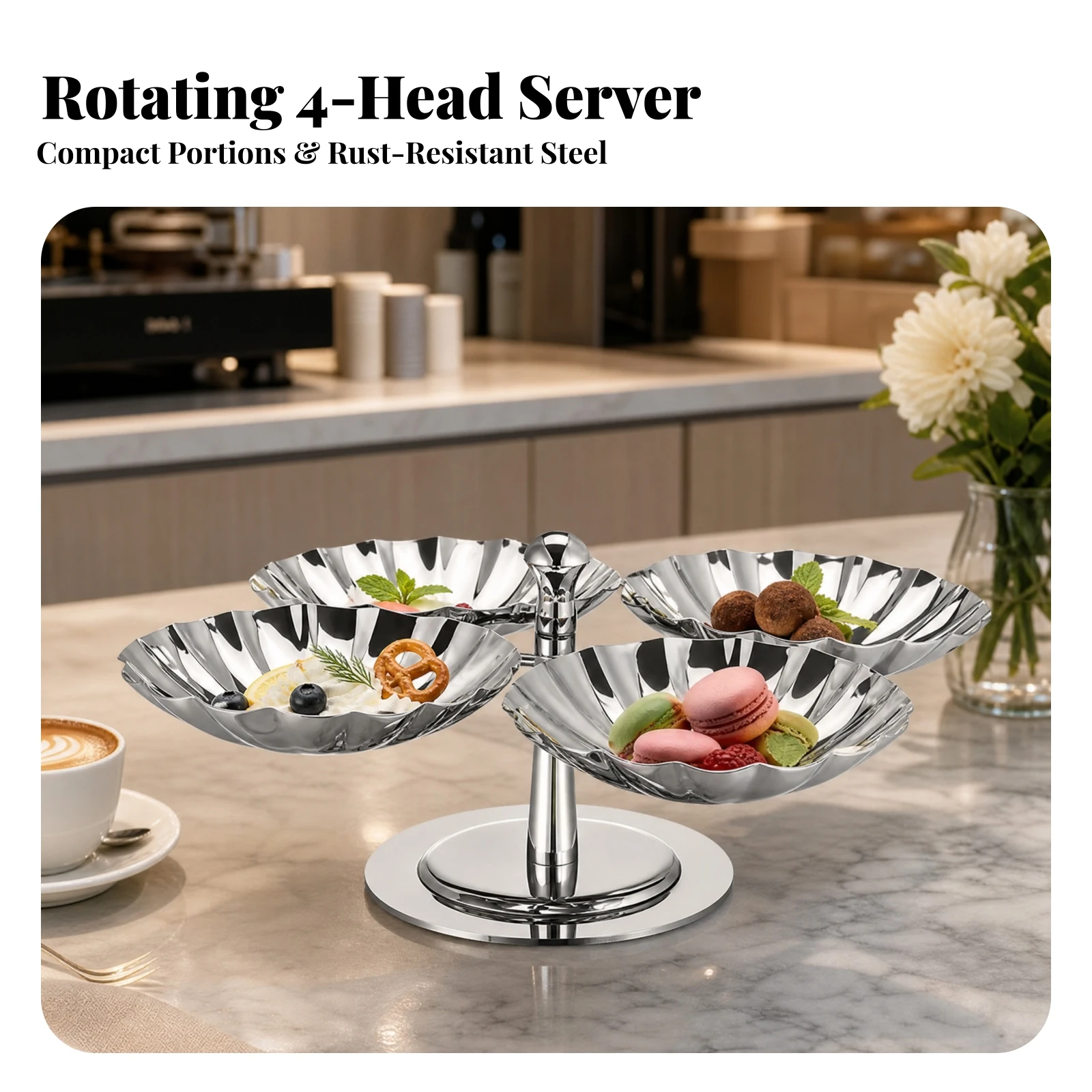 Rotating Serving Stand with Dessert Cups Silver Rotating Dessert Stand Decorative Easy to Clean for Dinner Parties