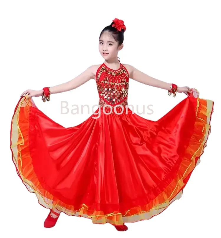 Opening Dance dress Kids Girls Belly Dance Costumes for Children Belly Dancing Indian Bollywood Performance Pratice Satin Skirt