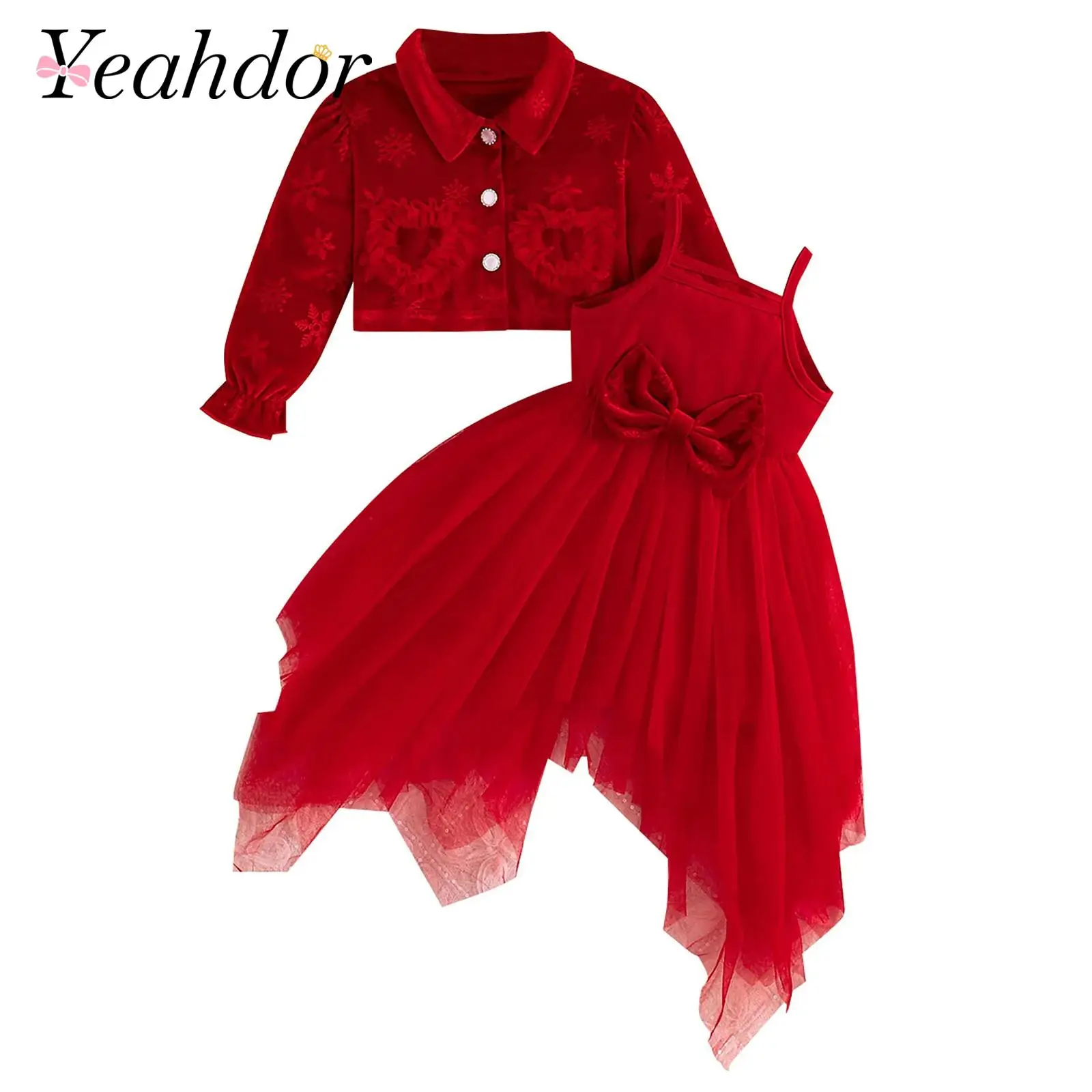 

От 12 месяцев до 5 лет детские праздничные наряды для девочек, рождественское платье на бретельках с рисунком снежинки и кардиган, комплект из 2 предметов, подарок на день рождения, Новый год